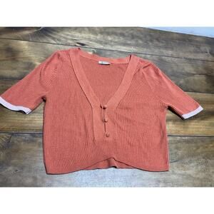 Free People | Cropped Top | Women’s S | Orange | Ribbed V-Neck Button Front